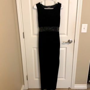 Black formal dress with lace.